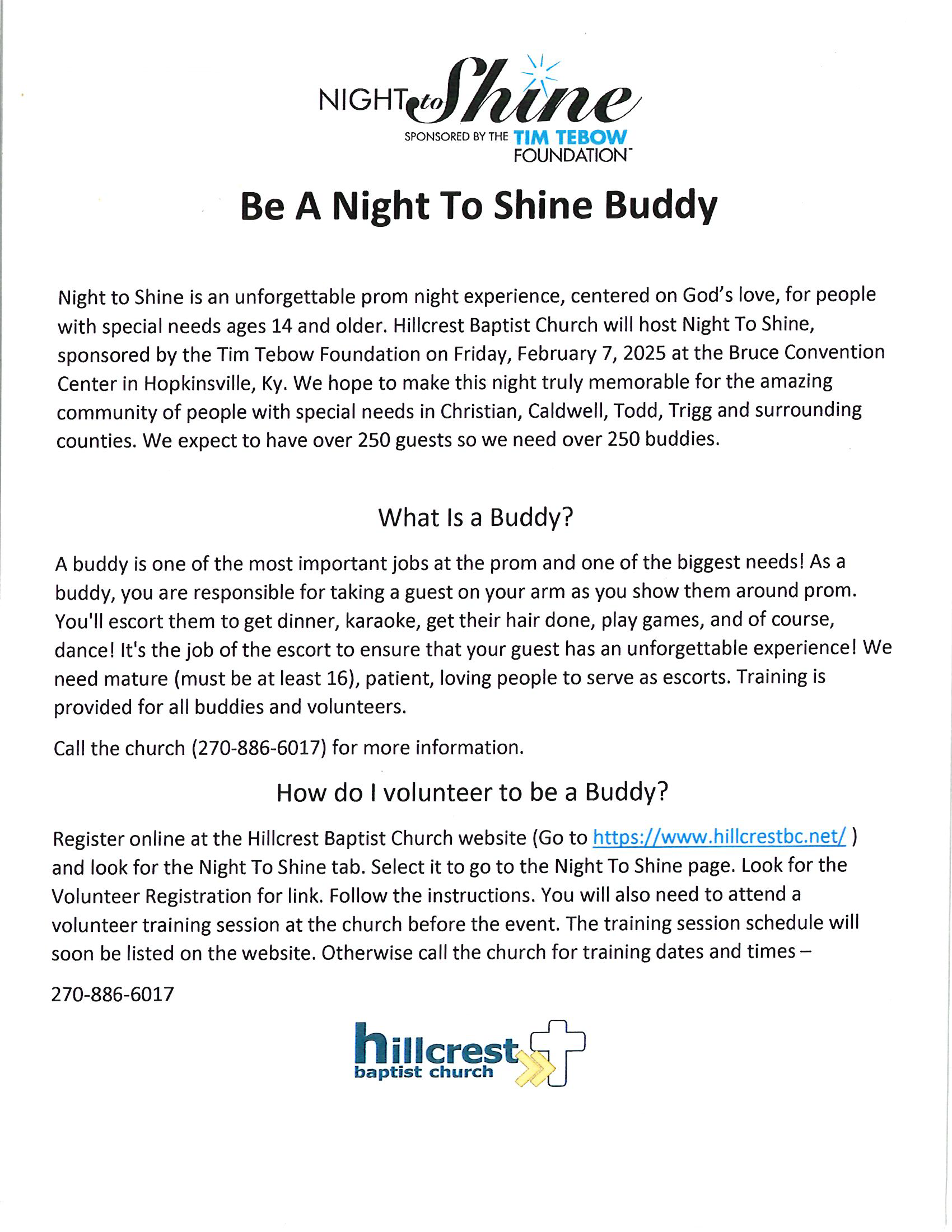 Featured image for “Be a Night to Shine Buddy!”